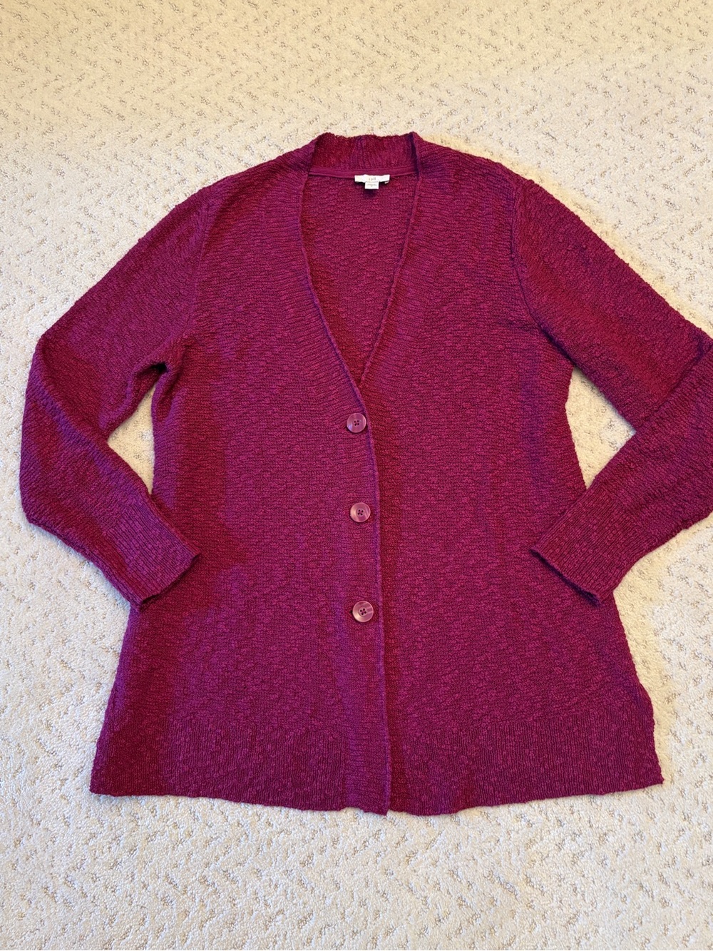 J Jill Rough Knit Cardigan Sweater Size M Purple Cotton Acrylic Textured
